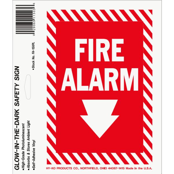 HY-KO 5x7インチ ステッカーサイン【FIRE ALARM】（グロー）13×18cm HY-FA-15XPL