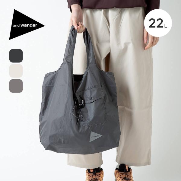 軽量でパッカブル仕様のスタイリッシュなエコバッグ。■ブランド名：and wander ■商品名：グロサリーポケットバッグ ■商品型番：5745985234 ■カラー：ブラック【5745985234-010】,グレー【5745985234-0...