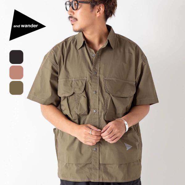 and wander（アンドワンダー） マルチポケットSSシャツ メンズ