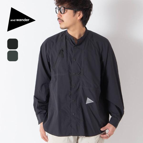 and wander（アンドワンダー） ストレッチリップバンドカラーシャツ
