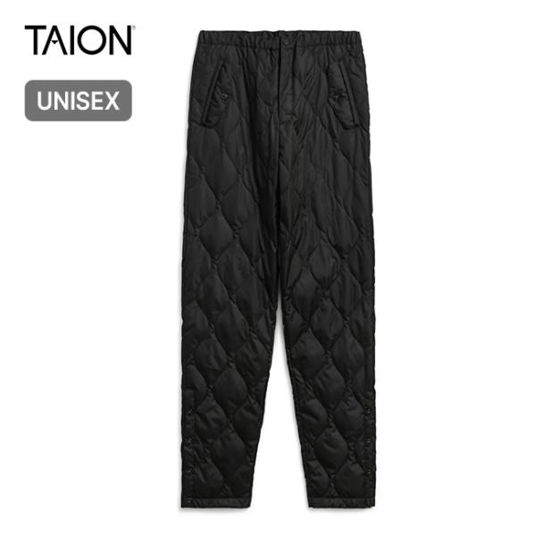 保温性抜群、金属ボタン使いがアクセント、ミリタリーパラシュートダウンパンツ■ブランド名：TAION ■商品名：ボタンスリットパラシュートダウンパンツ ユニセックス ■商品型番：TAION-133BML-1 ■カラー：ブラック【TAION-1...