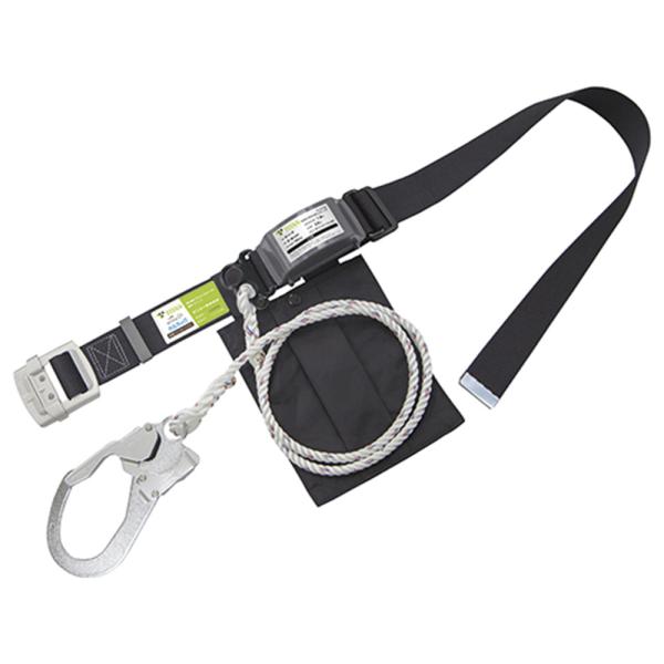 胴ベルト型のベーシックなモデルです。高所作業時の墜落防止。胴ベルト型のロープ式です。●胴ベルト：幅50mm・長さ1200mm。●バックル：アルミ合金(軽量タイプ)。●ロープ：直径10mm・3ツ打ナイロン。●全長：約1700mm。●ショックア...