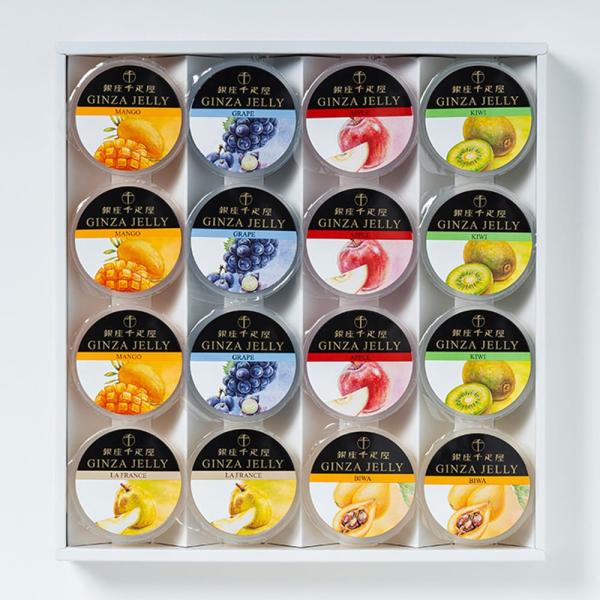 果物の味をそのまま生かし、上品でフルーティな香りと優しい甘みに仕上げた、銀座千疋屋オリジナルのフルーツゼリーの詰め合わせです。●内容量マンゴー・ぶどう・りんご・キウイ75ｇ×各3個、ラフランス・びわ・75ｇ×各2個●賞味期限常温300日