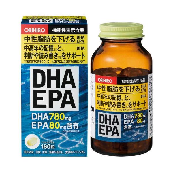 ＤＨＡ・ＥＰＡを一日摂取目安量６粒中に合計８６０ｍｇ（ＤＨＡ：７８０ｍｇ、ＥＰＡ：８０ｍｇ）配合し、中性脂肪と中高年の方の認知機能に関する2つの機能性表示をしている商品です。中性脂肪や脳の認知機能（数に関する情報の記憶、数やことばに関する情...