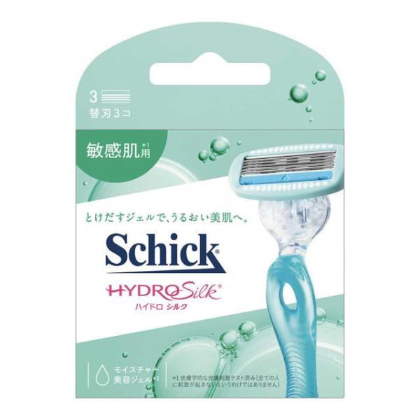 ●とけだすジェルで、うるおい美肌へ●シックハイドロシルクシリーズシェービングしながら肌がうるおう、快適な剃り心地。※水に触れるとモイスチャー美容ジェル（シェービング剤）が溶け出し、ジェルになります。刃の１枚１枚についた独自のスキンガードが、...