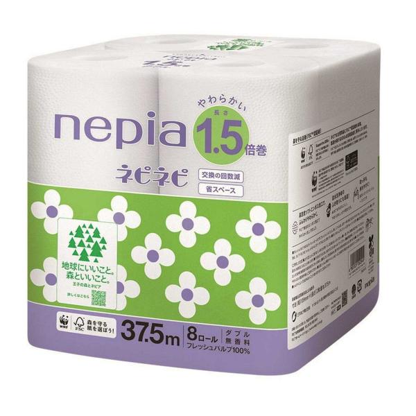 ふんわりやわらかい肌ざわり。１．５倍巻なので8ロールでネピネピ12Rダブルと同じ長さです