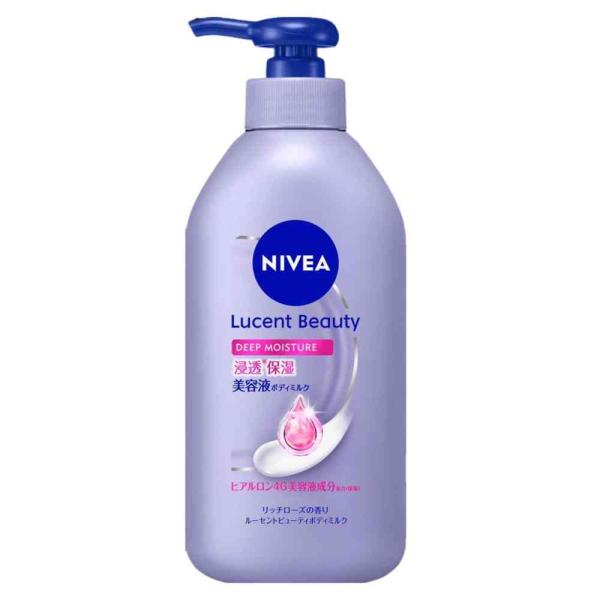 美容液ミルクが角層深部に浸透し、うるおいが一日長続き。ニベアが考えるボディの美肌の鍵『キメ・つや・なめらかさ』にアプローチ。キメが整ってうるおいに満ちた、なめらかで艶やかな透明美肌に。●ヒアルロン4G美容液成分配合（保湿）：ヒアルロン酸＊1...