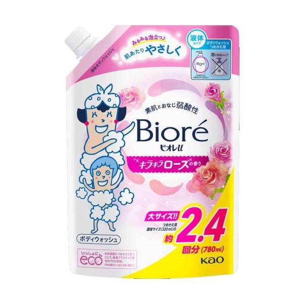つめかえ用通常サイズ（320ml）の約2.4回分（780ml）みるみる泡立ち、肌あたりやさしく洗える家族の肌想いなボディウォッシュ。肌への刺激の一因となる汚れを落として、肌本来のうるおいは守って洗い、家族みんな、すべすべ健康素肌に。●素肌と...