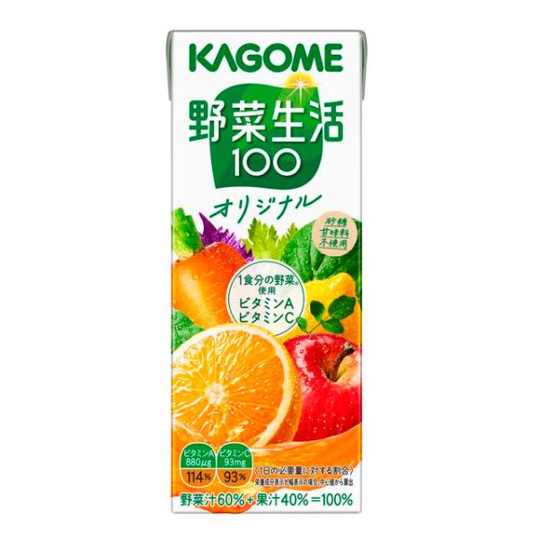 「野菜生活１００」オリジナルは、２０種類の野菜と３種類の果実を使用した野菜果実ミックスジュースです。&lt;br&gt;１食分の野菜を使用し、オレンジやりんごのフルーティーな味わいを楽しみながらビタミンＡとビタミンＣがたっぷり摂れるので、家...