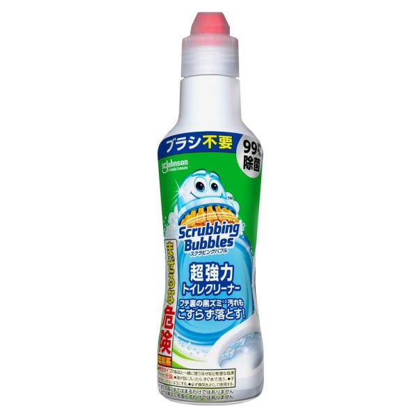 便器をこすらず汚れを落とす超強力トイレクリーナー。トイレブラシ不要、2〜3分おいて流すだけ。バイ菌、黒ずみ(カビ)落としスッキリキレイに。高粘度ジェルなので汚れにしっかり密着、99.99％除菌。フチ裏へかけやすい形状のノズル採用。