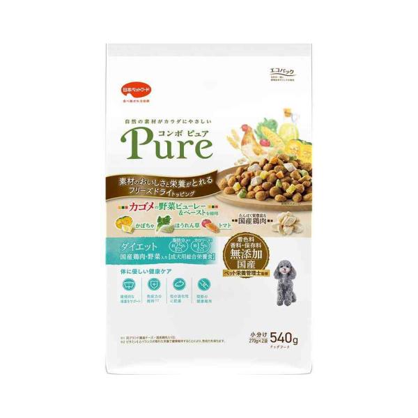 他サイト： 日本ペットフード コンボ ピュア ドッグ ダイエット 国産鶏肉・野菜入り 540g（270gx2）の商品画像