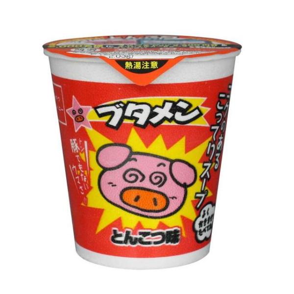 ちびっこに大人気のとんこつ味カップラーメン！ブタメン定番の味。とんこつの旨みを効かせて風味豊かに仕上げてあります。