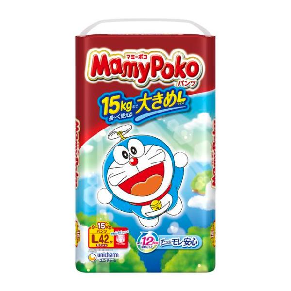 「最大１２時間※吸収ジェル」採用のユニ・チャーム独自の吸収体が、繰り返しのおしっこをたっぷり引き込んで素早く吸収！ウエスト・足回りがやわらか設計！※１ウエストは超ふわふわ！足回りは超なめらか！のびのびフィットで履かせやすい♪かわいいドラえも...
