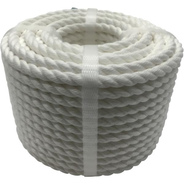 ●手触りがよく扱い易い、耐候性、耐久性に優れた強度の強いロープです。●色：白●線径（ｍｍ）：９●長さ（ｍ）：３０　質量1.24kg