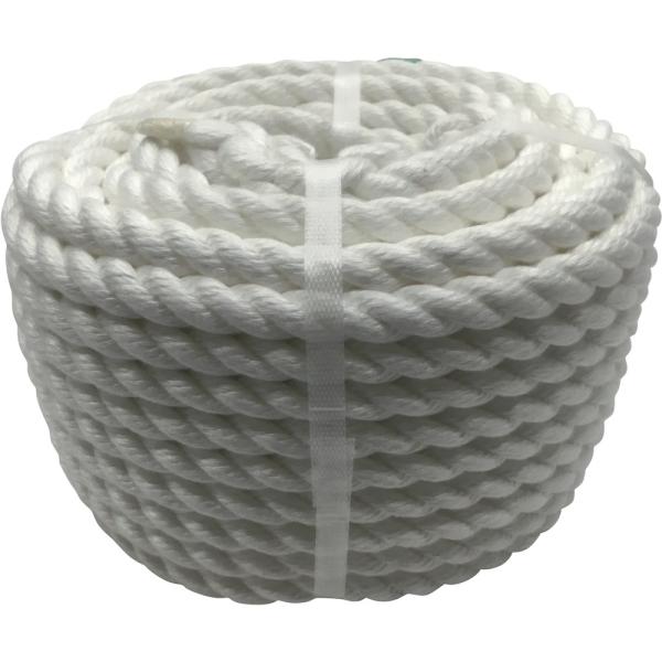 ●手触りがよく扱い易い、耐候性、耐久性に優れた強度の強いロープです。●色：白●線径（ｍｍ）：１２●長さ（ｍ）：２０　質量1.56kg
