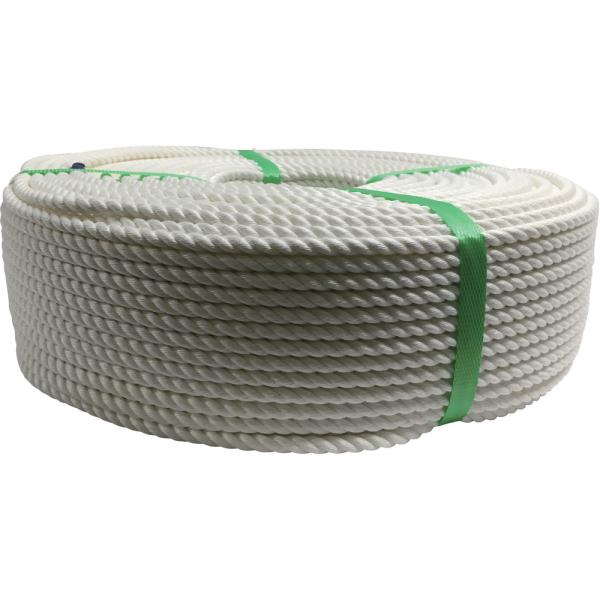 ●手触りがよく扱い易い、耐候性、耐久性に優れた強度の強いロープです。●色：白●線径（ｍｍ）：８●長さ（ｍ）：２００●ロープの打ち方：３つ打●包装形態：バンド掛巻　質量8kg