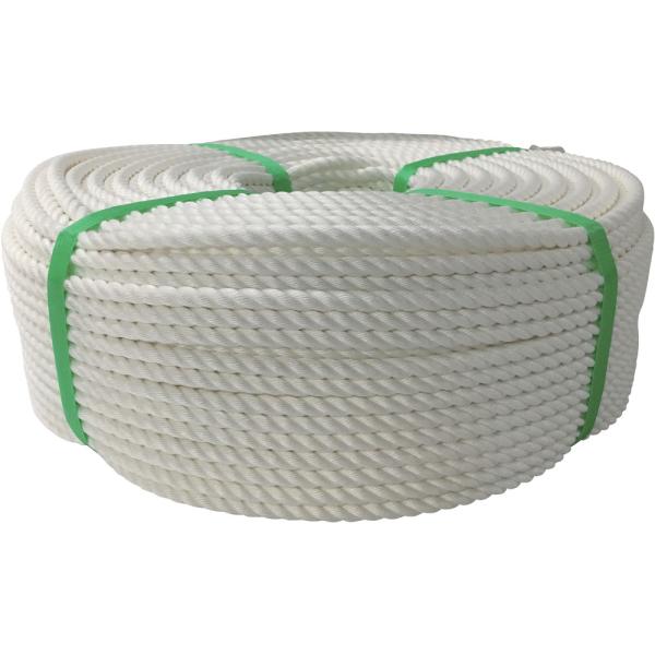 ●手触りが良く扱い易い、耐候性、耐久性に優れた強度の強いロープです。●色：白●線径（ｍｍ）：９●長さ（ｍ）：２００●ロープの打ち方：３つ打●包装形態：バンド掛巻　質量10kg