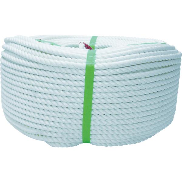 ●手触りがよく扱い易い、耐候性、耐久性に優れた強度の強いロープです。●色：白●線径（ｍｍ）：１０●長さ（ｍ）：２００●ロープの打ち方：３つ打●包装形態：バンド掛巻　質量12.4kg