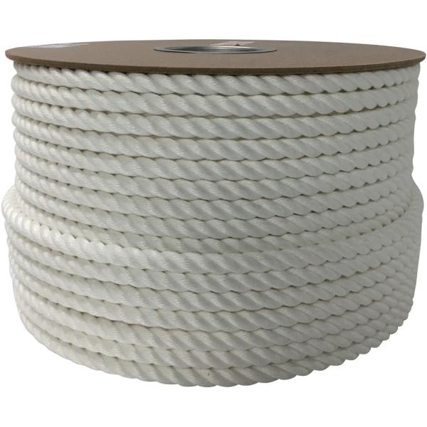 ●手触りが良く扱い易い、耐候性、耐久性に優れた強度の強いロープです。●色：白●線径（ｍｍ）：１２●長さ（ｍ）：１００　質量8.1kg