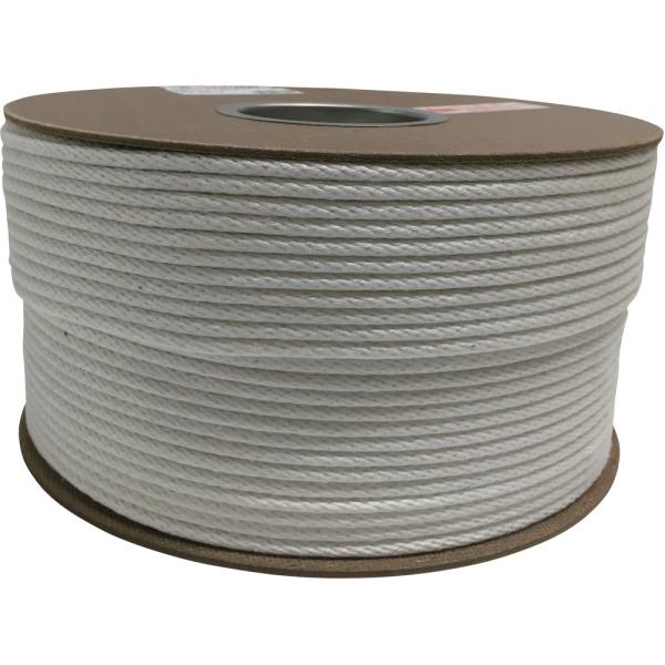●強度は３つ打に比べ４０％程度低下しますが、摩擦抵抗が少なく、ねじれにくいロープです。●手触りがよく扱い易い、耐候性、耐久性に優れた強度の強いロープです。●色：白●線径（ｍｍ）：５●長さ（ｍ）：２００　質量2.81kg