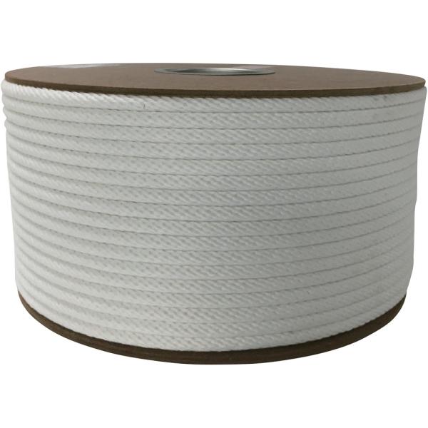 ●強度は３つ打に比べ４０％程度低下しますが、摩擦抵抗が少なく、ねじれにくいロープです。●酸・アルカリ・海水などに強く、耐候性に優れ摩擦にも非常に強く、強力に優れたロープです。●水に濡れても固くなりにくいロープです。●色：白●線径（ｍｍ）：９...