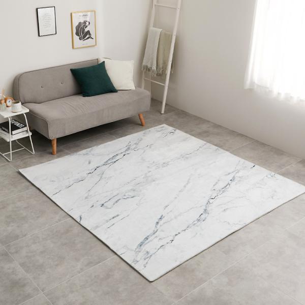 大理石ラグ ホワイト 大判 フランネル　130cm×190cm 大理石柄のソフトフランネルラグ 190×190cm ホワイト 【直送品】 返品
