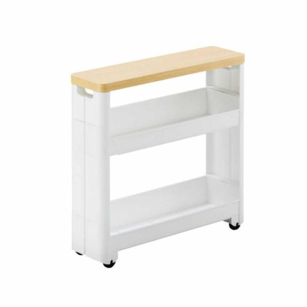 トイレットペーパーのストックやお掃除グッズの収納にピッタリなワゴンです。天板がフラットな木目調テーブルタイプなのでスマートフォンなどのちょい置きに便利です。邪魔にならない幅12.5cmタイプなのでトイレのデットスペースを有効活用できます。清...