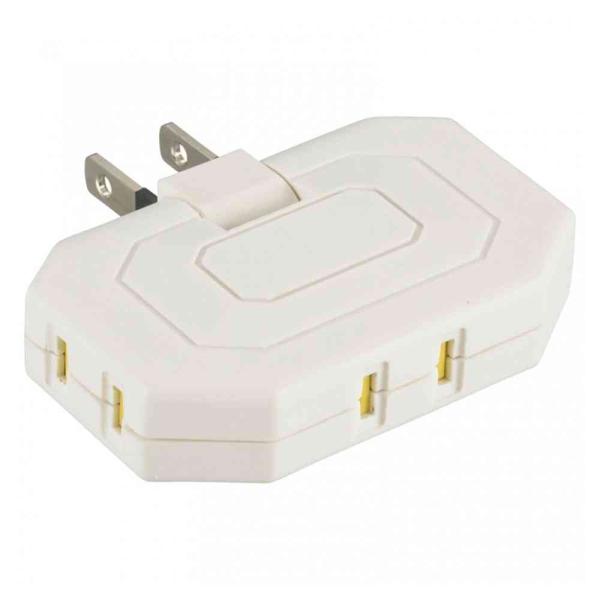 ● ホコリシャッター付コーナータップ● 安心の難燃・耐熱ボディ● 熱に強いPBT樹脂使用で耐熱性アップ● 1つのコンセントを3分配● 絶縁カバー付きフリーキャップ式（180°回転）プラグ● ホコリ防止安全シャッター● トラッキング火災防止対策