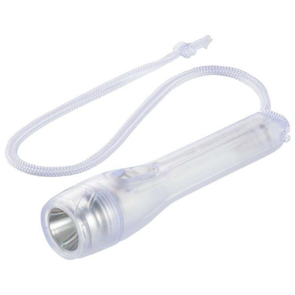 ●おしゃれなスケルトンカラー（ホワイト）のLED懐中電灯●軽くて耐久性に優れたABS樹脂を使用●携帯に便利なコンパクトサイズ●首からさげたりと多目的に便利なストラップ付