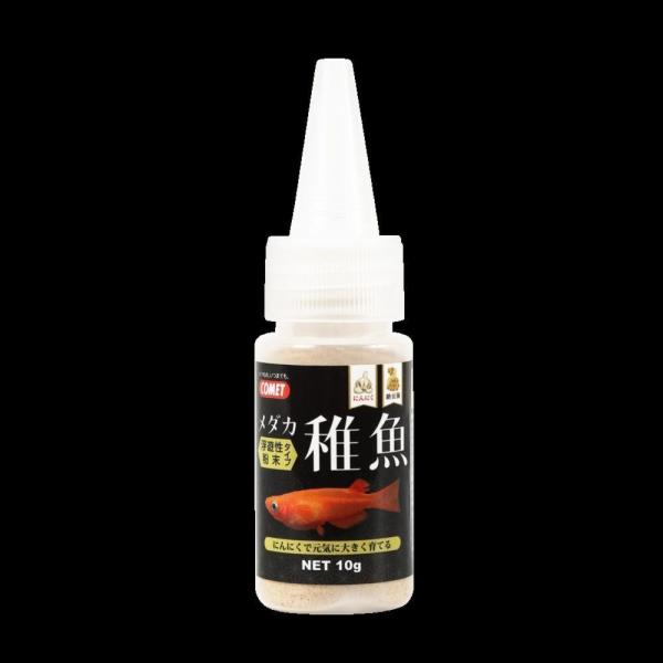 にんにく配合で嗜好性アップ、抗菌、殺菌効果により強く元気なメダカの育成。納豆菌で消化吸収を助け排泄物の分解を向上。稚魚が食べやすい粉末タイプ。