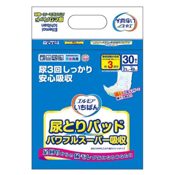 ●しっかり立ち上がる立体ギャザーで横モレ防止！●パワフル吸収体で瞬間吸収。尿３回分をしっかり安心吸収。●ズレ止めテープでおむつにパッドを固定し、動いた時もズレずに安心。●安心の消臭加工。●医療費控除対象品エルモアいちばん　いちばん　尿とりパ...