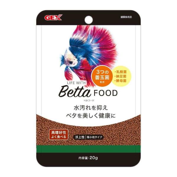 ベタに必要な栄養素をバランスよく配合。天然色揚げ成分アスタキサンチンを豊富に含むシュリンプミールが、色鮮やかなベタの体色を保ちます。小さなベタの口に合わせた極小粒サイズ。浮上性なので、ベタが見つけやすく食べ残しが少ないフードです。乳酸菌・酵...