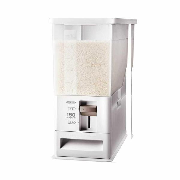 ●中身の見える透明ケース●レバーを引くだけでラクラク計量●無洗米の計量にも対応できるアダプター付き●各パーツは分解水洗い可能●移動に便利なキャスター付き●内容量：12kg