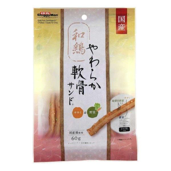 ●鶏肉に、魚と鶏の軟骨入り生地をサンドしました。軟骨に含まれるコラーゲン、コンドロイチン、グルコサミンが、おやつを食べながら摂取出来ます。●外側の生地には、ササミを使用。さらに緑黄色野菜（にんじんとほうれん草）を配合し、豊かな栄養バランスで...