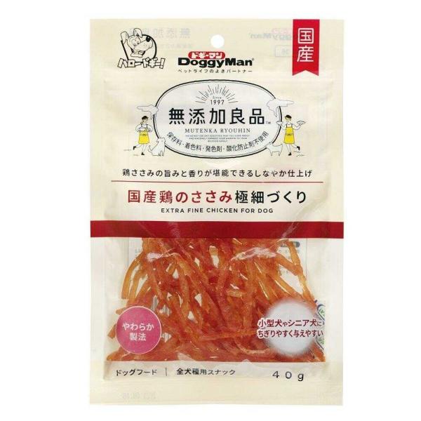 ●国産鶏ささみを、ちぎって与えやすく、噛みやすいよう、やわらかく仕上げて極細にカット。●濃厚な味わいが、おくちの中にじんわりと広がります。●大切な家族だから気になる添加物は使わない、加えない。それがドギーマンの無添加良品シリーズです。●2ヶ...