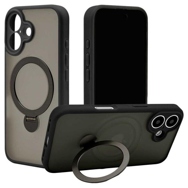 本製品はMagSafeアクセサリをケースの上から固定できる、落下防止やスタンドにもなるリングが付いた、ハイブリッドケースです。指が通せて操作安心、120度開閉＆360度回転でお好みの角度に調整可能な、MagSafe対応リング付き。使用しない...
