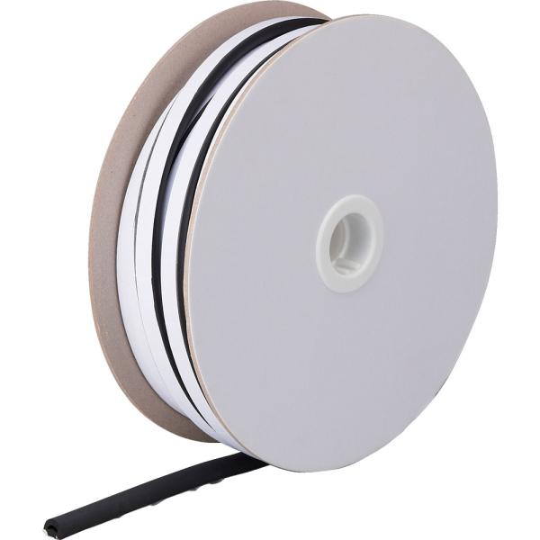 ●粘着付ですのですぐに貼ることができます。●発泡ラバーのスポンジで対象物を衝撃のキズなどから守ります。●色：黒●幅（ｍｍ）：１５●長さ（ｍ）：２５●厚さ（ｍｍ）：１０●タイプ：Ｄ型　質量0.9kg