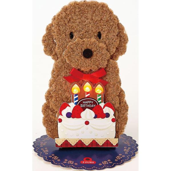 バースデーカード ライト＆メロディー 立体 トイプードル ケーキ JPME45-5R 184161 サンリオ sanrio グリーティングカード 誕生日 お祝い 手紙 犬 光る 音が鳴る