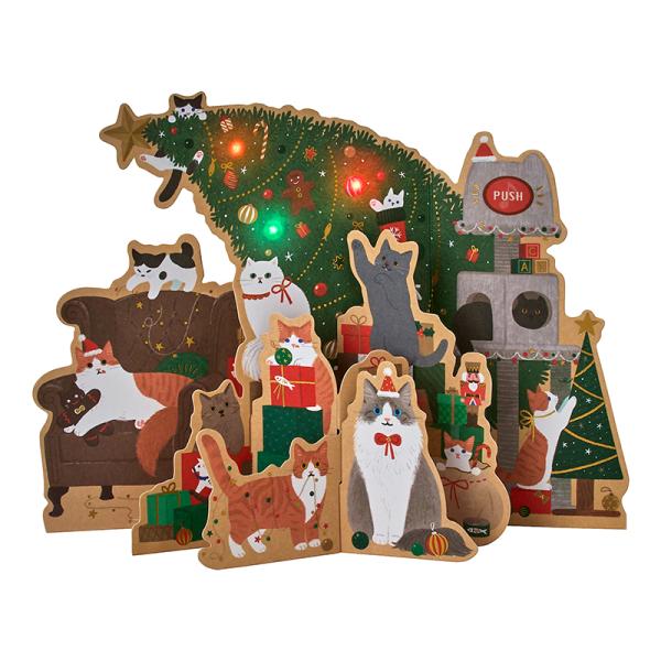 クリスマスカード ♪ネコが歌うジングルベル 光る！ ライト＆メロディー ネコとツリー JXPM 14-6 898902 サンリオグリーティングカード sanrio
