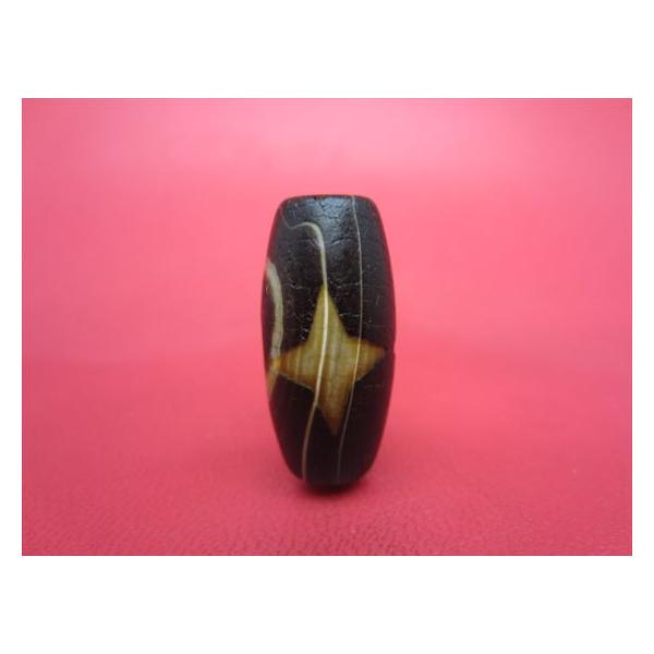 チベット火供天珠 日月星天珠 約30×14mm 天然模様入り 一点物 : 天然石