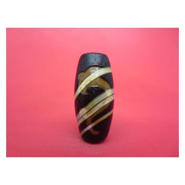 チベット火供天珠 如意天珠 約30×14mm 天然模様入り 一点物 : 天然石の