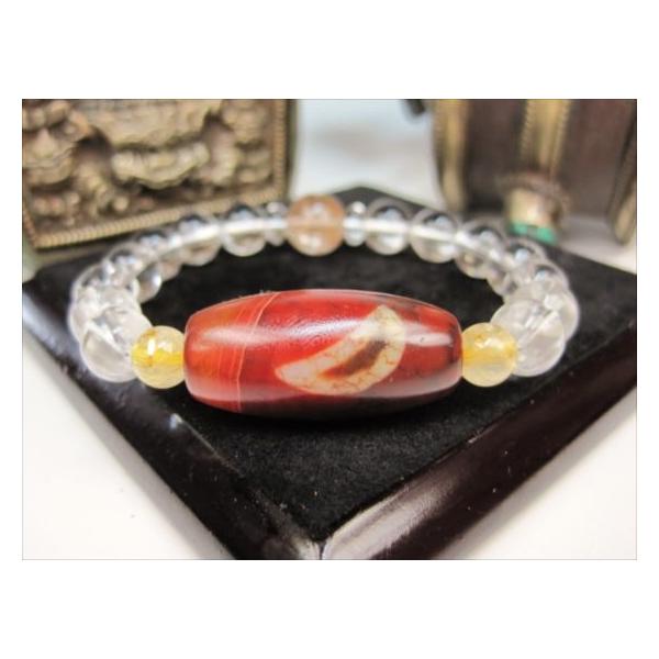 龍紋天珠ブレスレット 日月星天珠＋水晶＋ゴールドルチルクォーツ＋