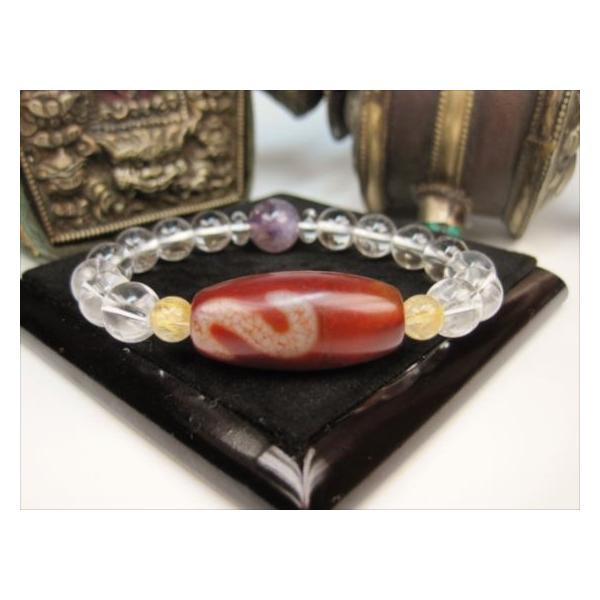 龍紋天珠ブレスレット 金銭鈎一眼天珠＋水晶＋ゴールドルチルクォーツ