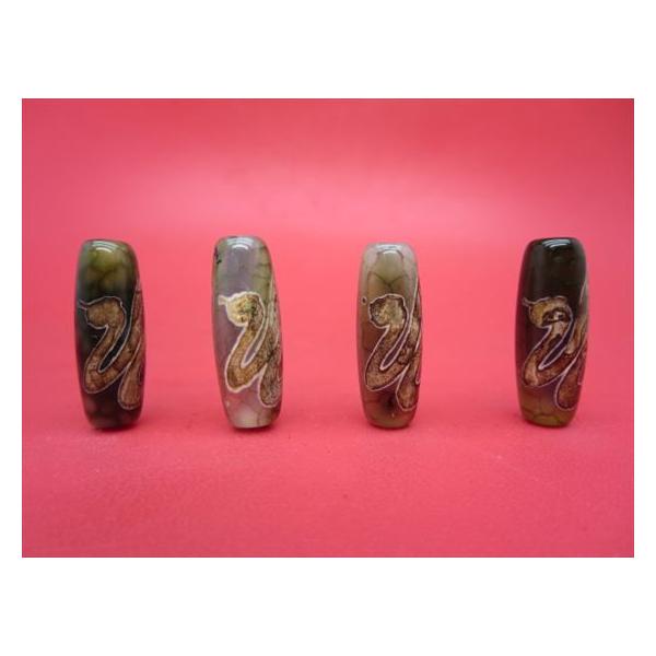 チベット高級龍紋天珠 白蛇天珠 30×10mm 2粒SET