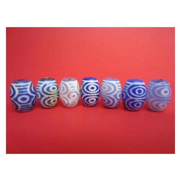 チベット天珠 龍眼天珠 ブルー 14×10±1mm 2粒SET