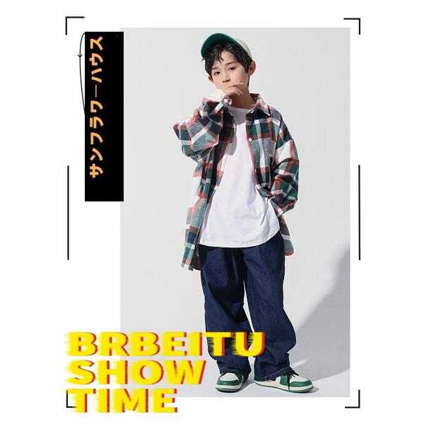 キッズ ダンス 衣装 ヒップホップ セットアップ チェック柄 シャツ  長袖シャツ  女の子 男の子 HIPHOP ジャズダンス 子供 一部サイズ即納