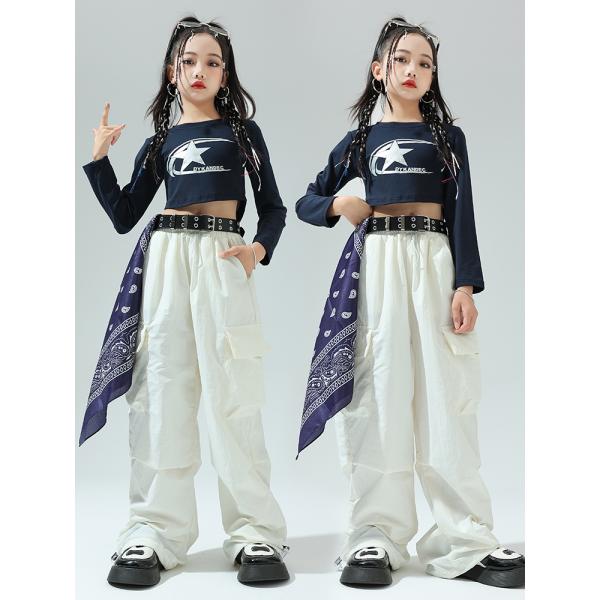 キッズ ダンス衣装 女の子 パンツタイプ 白黒 かっこいい 大人 セットアップ ストリート ジャズ ダンスウェア 団体 ヒップホップ ガールズ チーム へそ出し