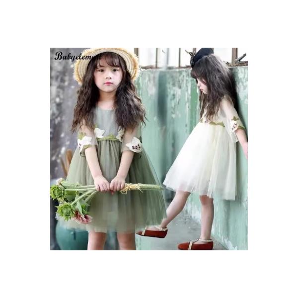 刺繍入りで上品なデザイン発表会・結婚式・ピアノ演奏会などに最適即納対応で急なイベントにも安心商品内容：ワンピース素材：ボリエステル、その他カラー：グリーン、ホワイト110サイズ：着丈（チュール含む）67cm バスト62cm130サイズ：着丈...