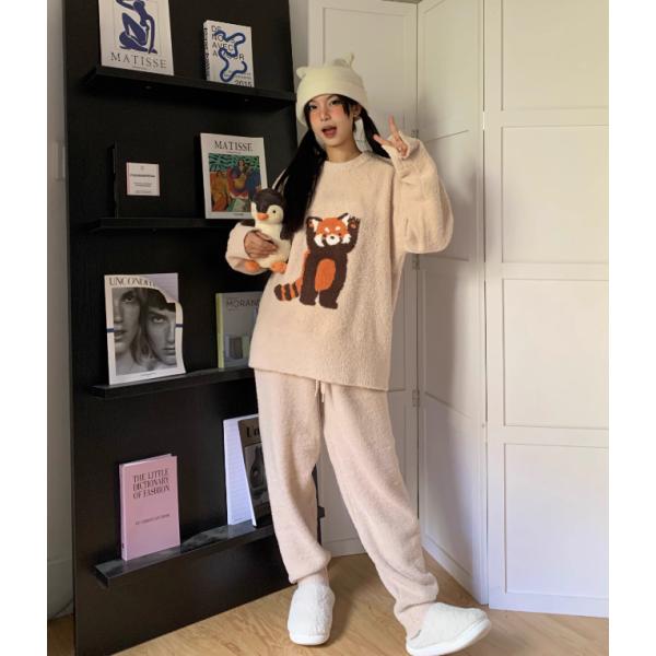 パジャマ ルームウェア 部屋着 パジャマ かわいい レッサーパンダ ふわふわ ソフト 心地 女性 秋冬 お泊り 旅行 修学旅行 ホームウェア 上下セット 在庫限り