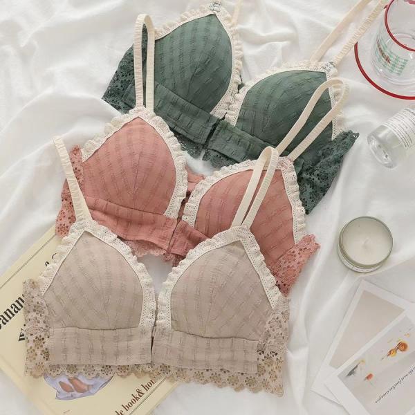 ブラジャー ワイヤーなし ナイトブラ フロントホック ガーリー